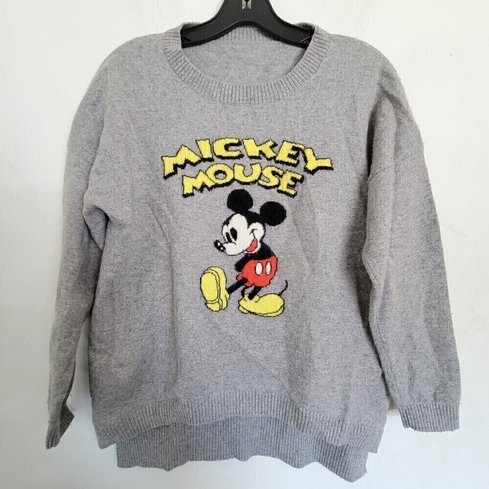 Royal Feng Mickey Mouse Heather Gray Crewneck Long Sleeve Sweater Size Small